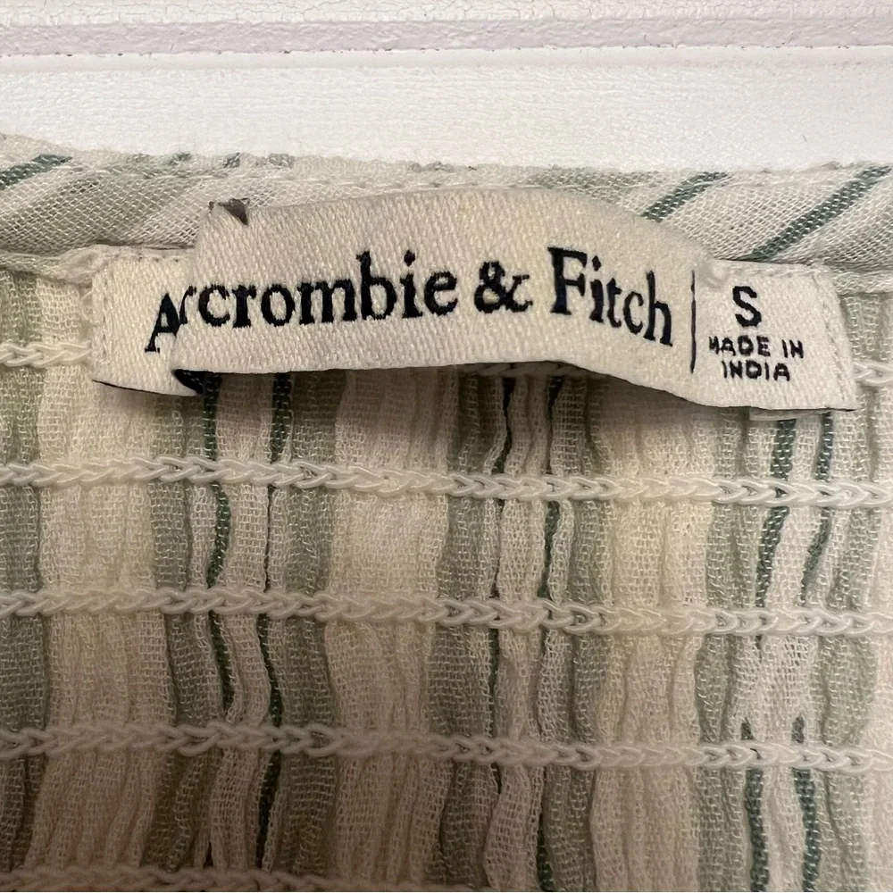 Abercrombie & Fitch White & Green Striped Half Sleeve‎ Ruffled Cropped Blouse S